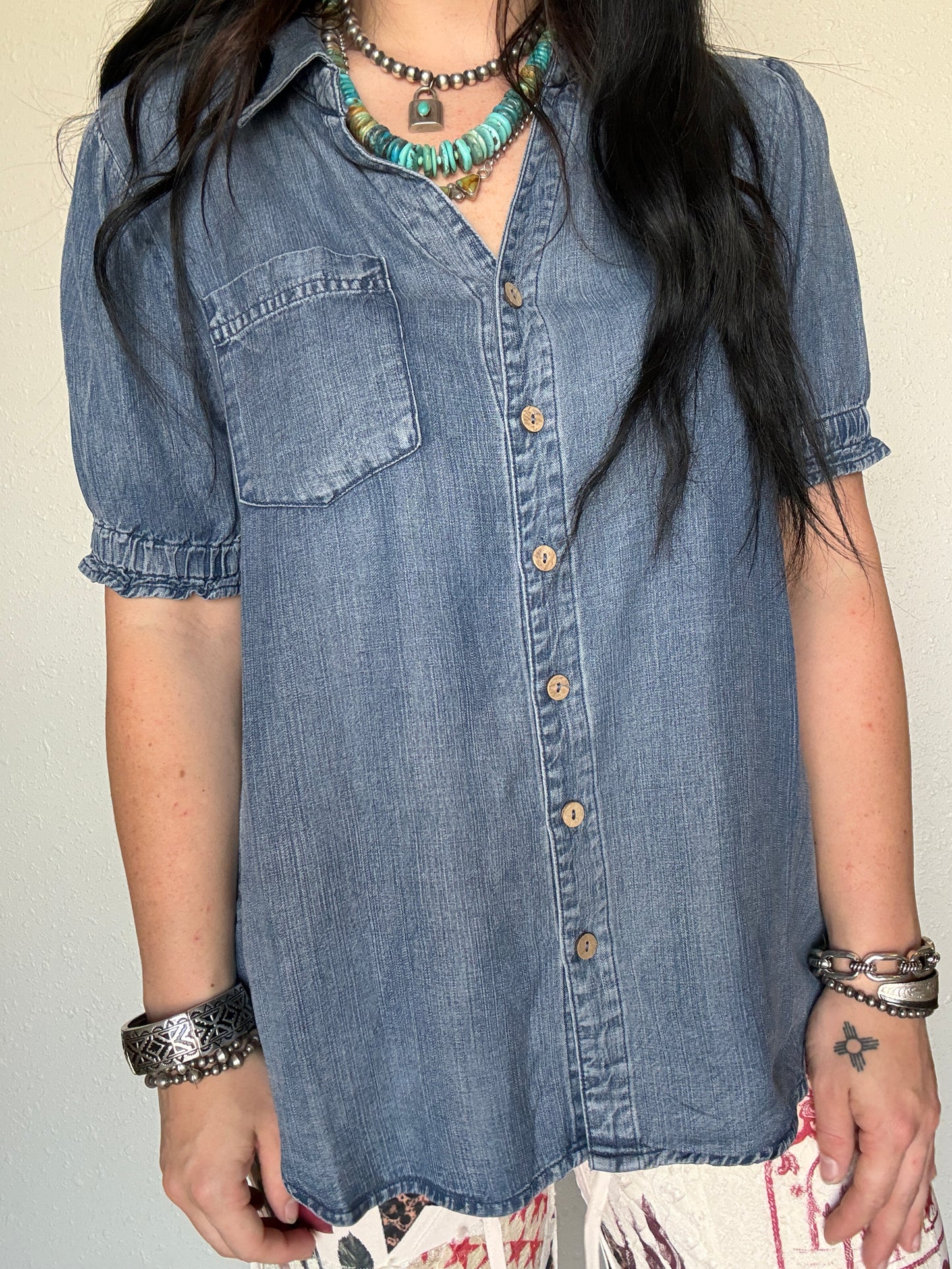 The Lucky Ruffled Denim Top