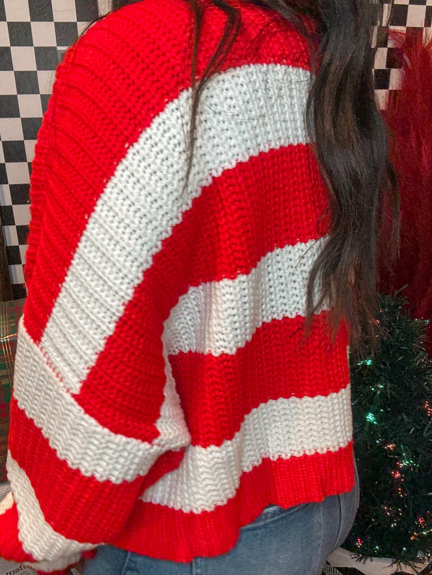 Oversized Red & White Cardigan