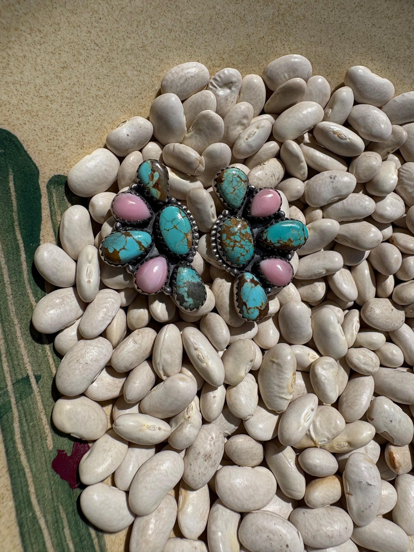 Large Mine 8 & Pink Conch Half Cluster Earrings