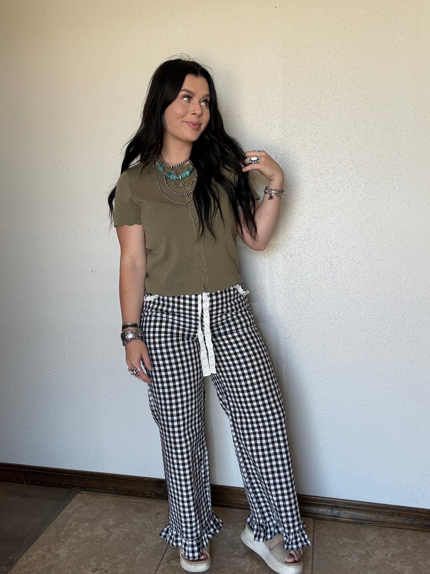The Gringa Gingam Ruffle Pant *Lux