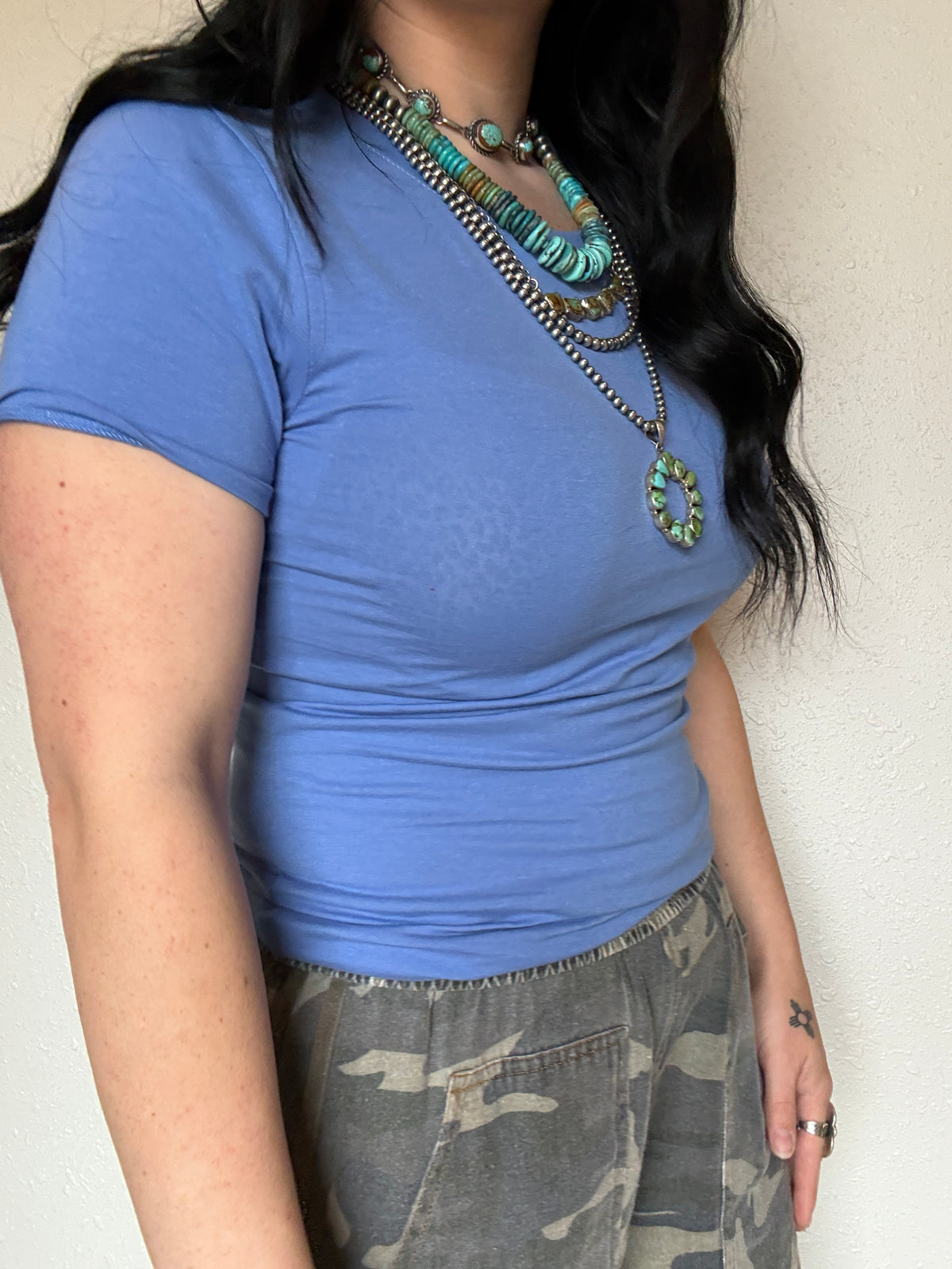 Short Sleeve Cotton Spandex Jersey Top *Blue