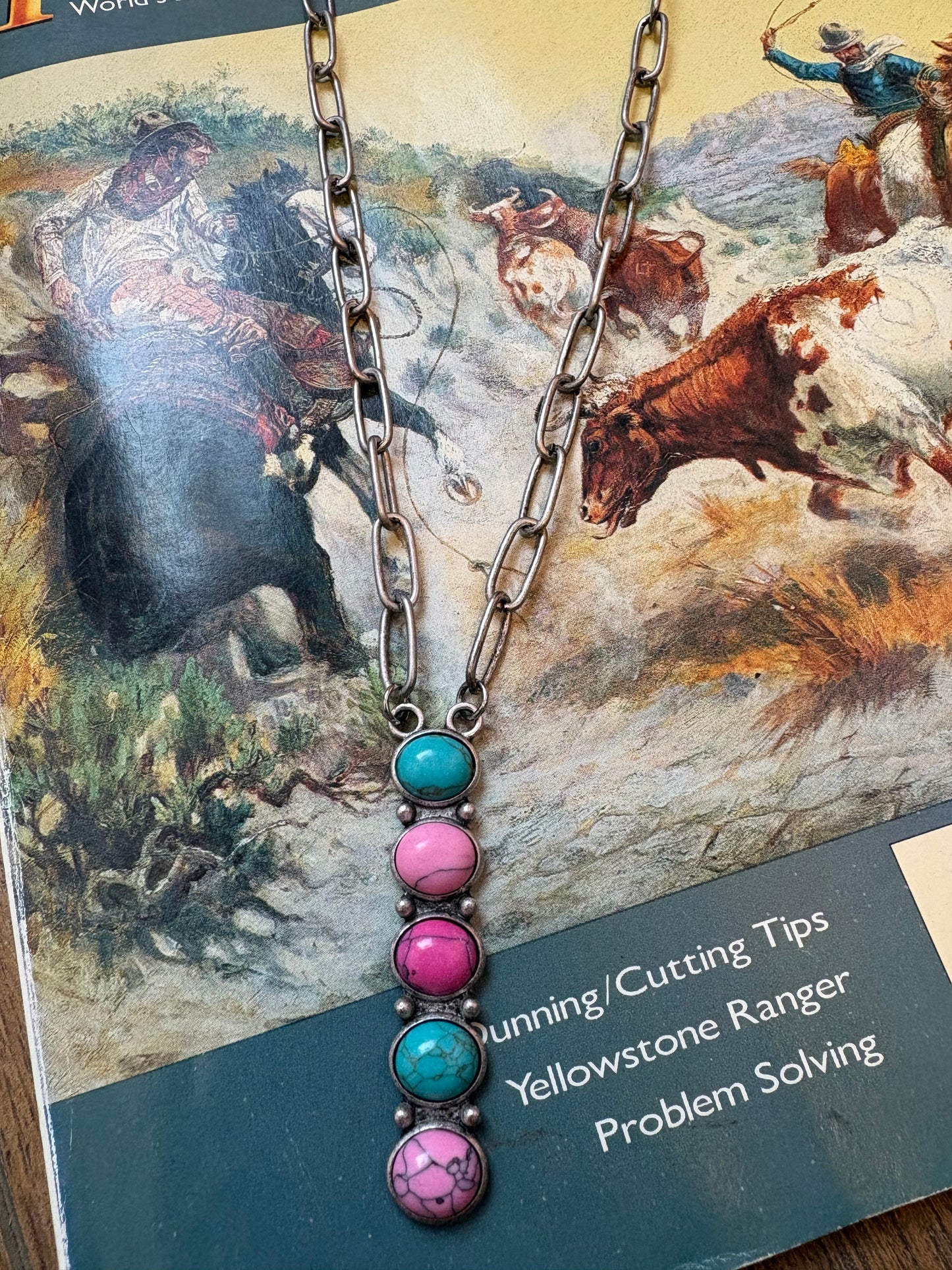 Pink Multi Stone Drop Necklace