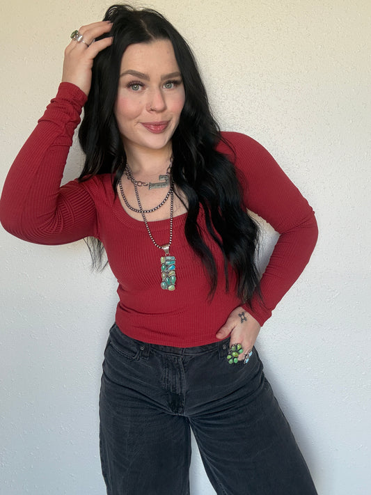 Ribbed Basic Long Sleeve *Red Pony