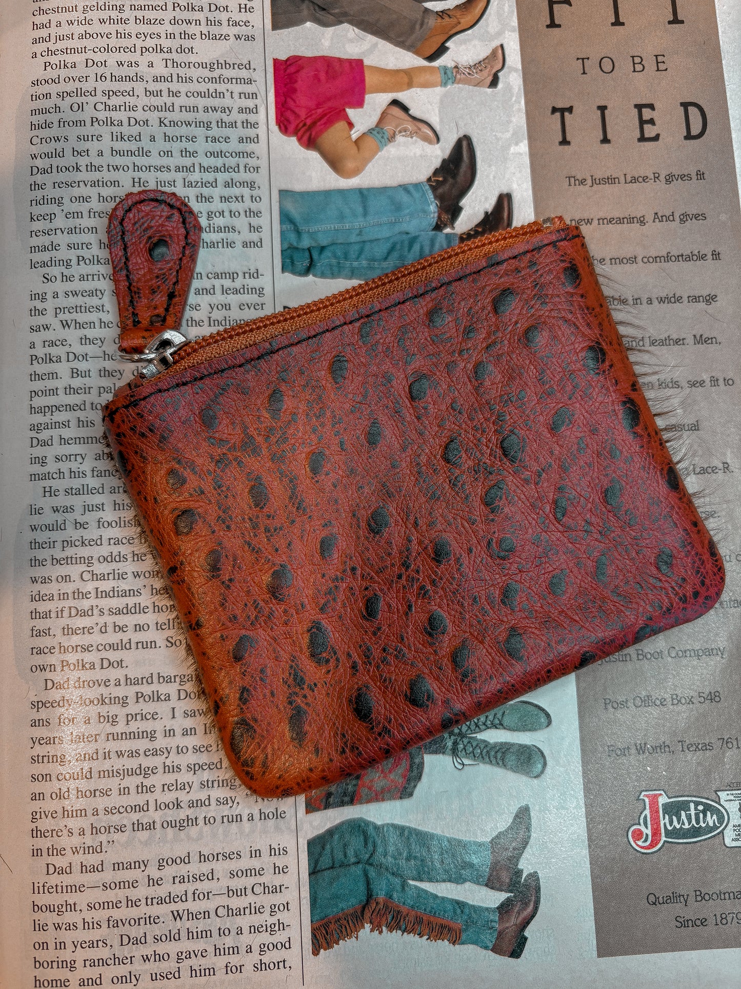 Red Ostrich & Cowhide Money Pouch