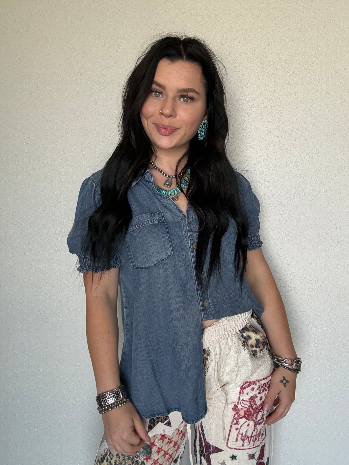 The Lucky Ruffled Denim Top