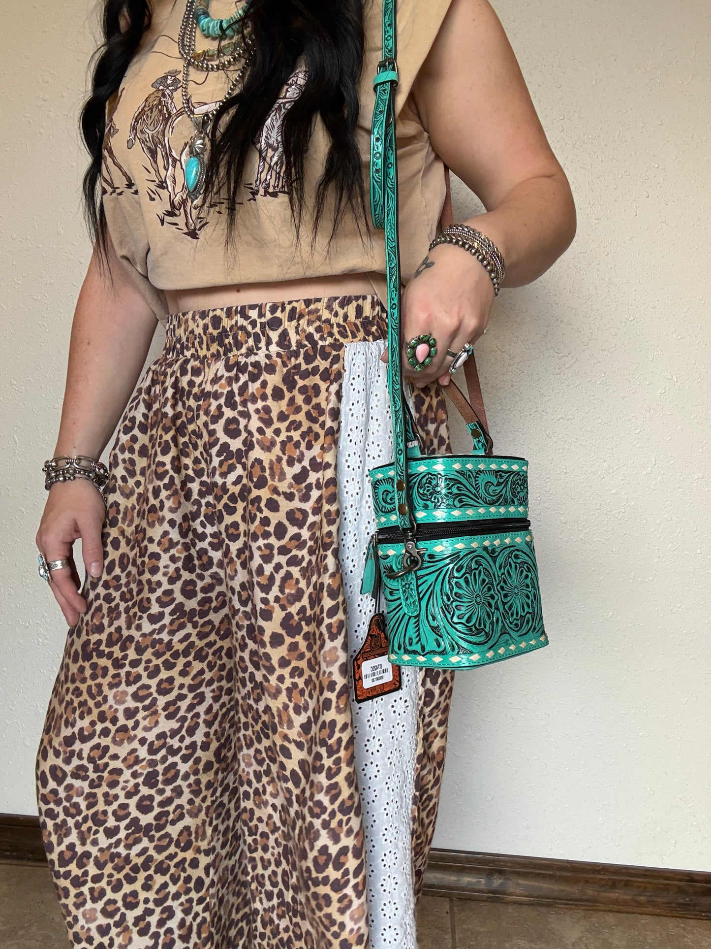 Tooled Leather Box Purse *Teal