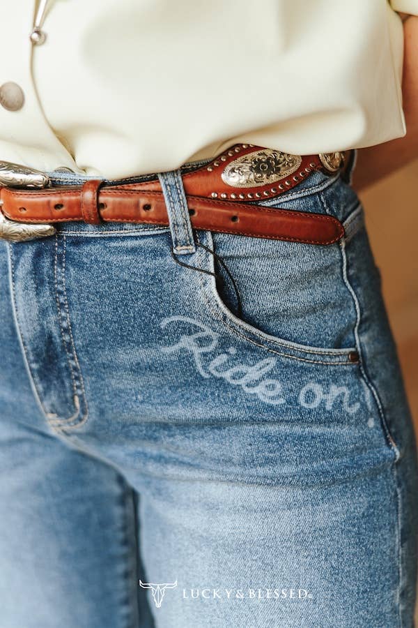 Western Printed Barrel Cuffed Mid Rise Jean