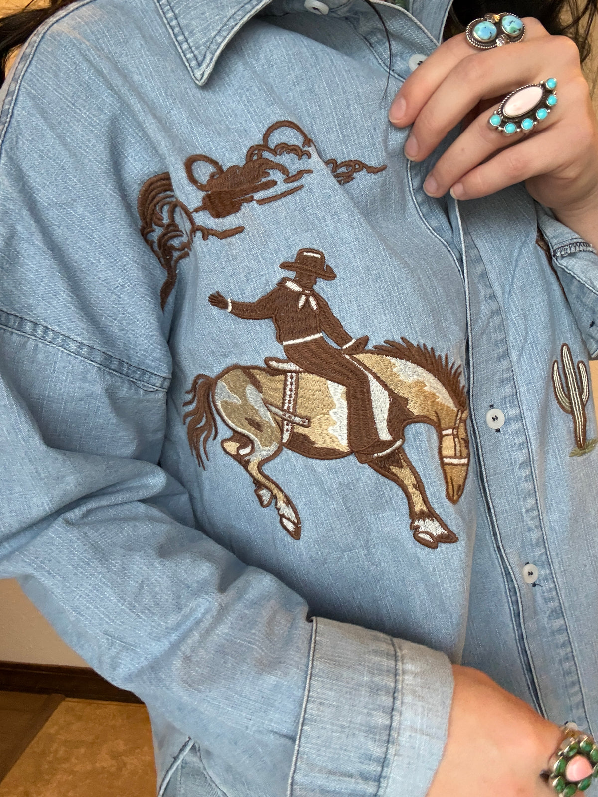 Blu Cowboy Embroidered Denim Top