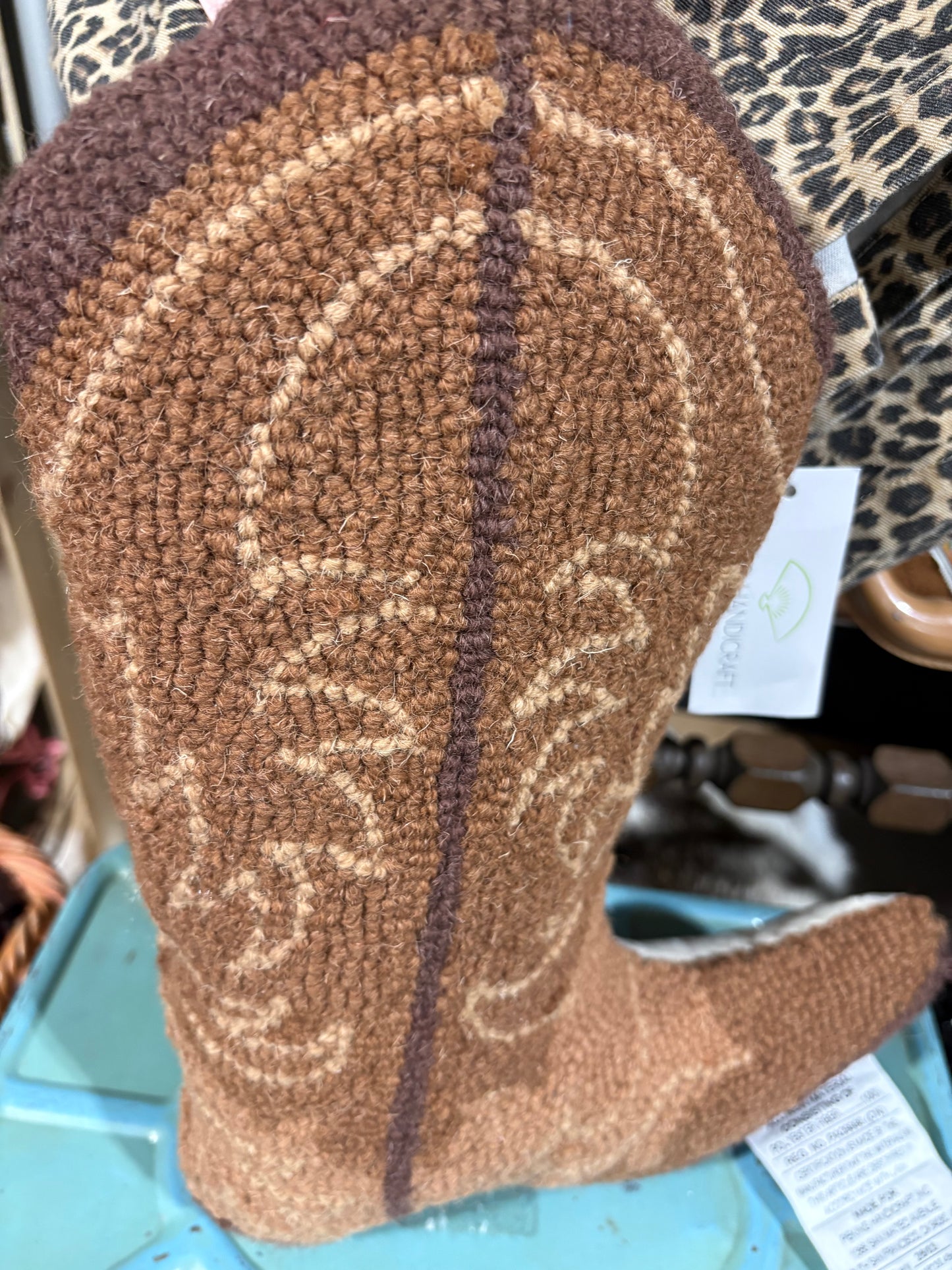 Brown Cowboy Boot Hook Pillow
