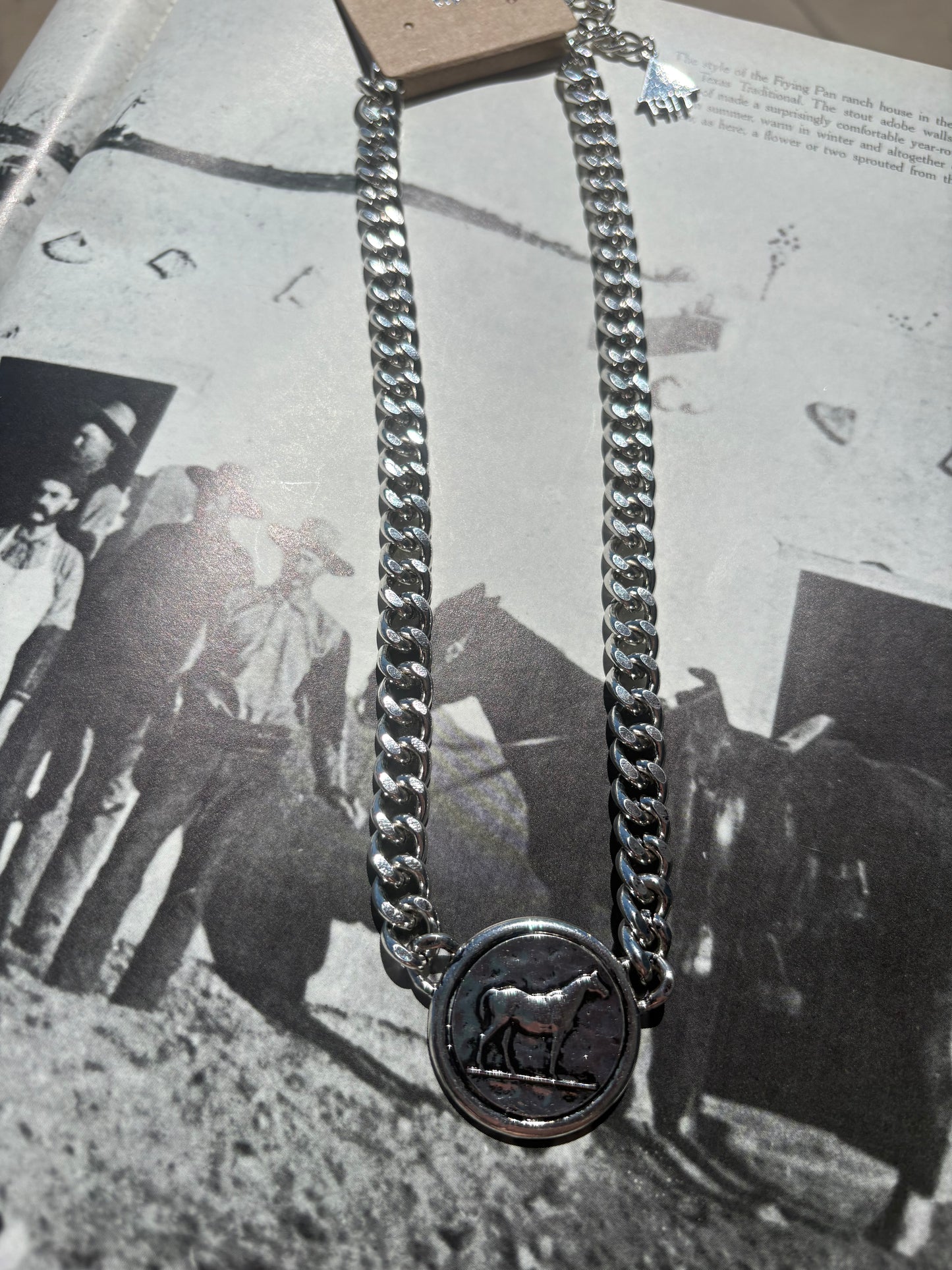 Western Two Tone Horse Coin Chain Necklace