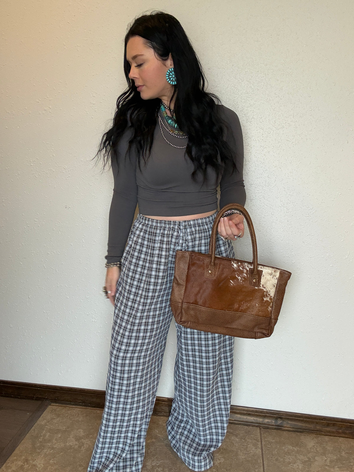 Long Sleeve Crew Neck Rib Seamless Top *Grey
