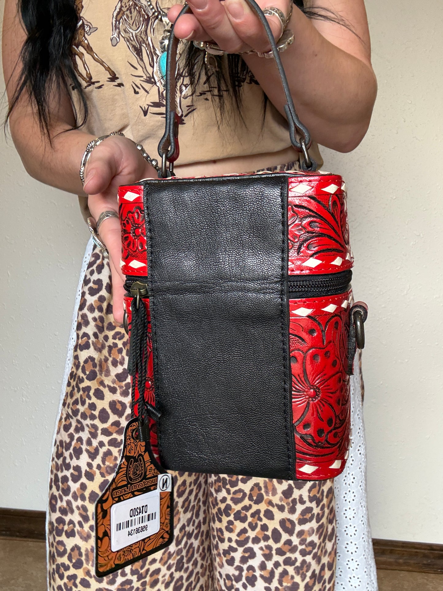 Tooled Leather Box Purse *Red