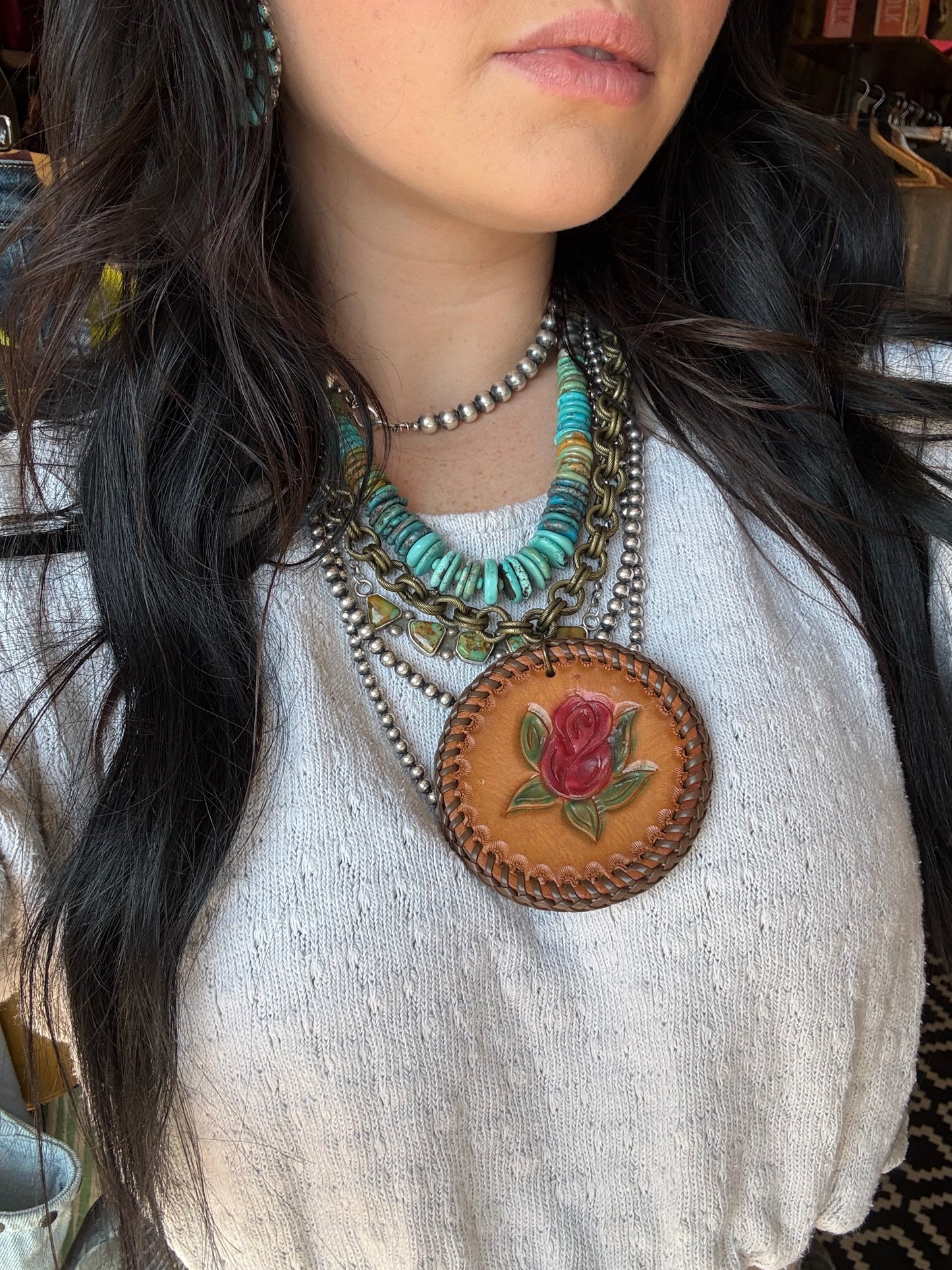 Handmade Leather Rose Necklace