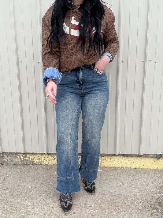 Vintage Wash Mid Rise Straight Leg Denim