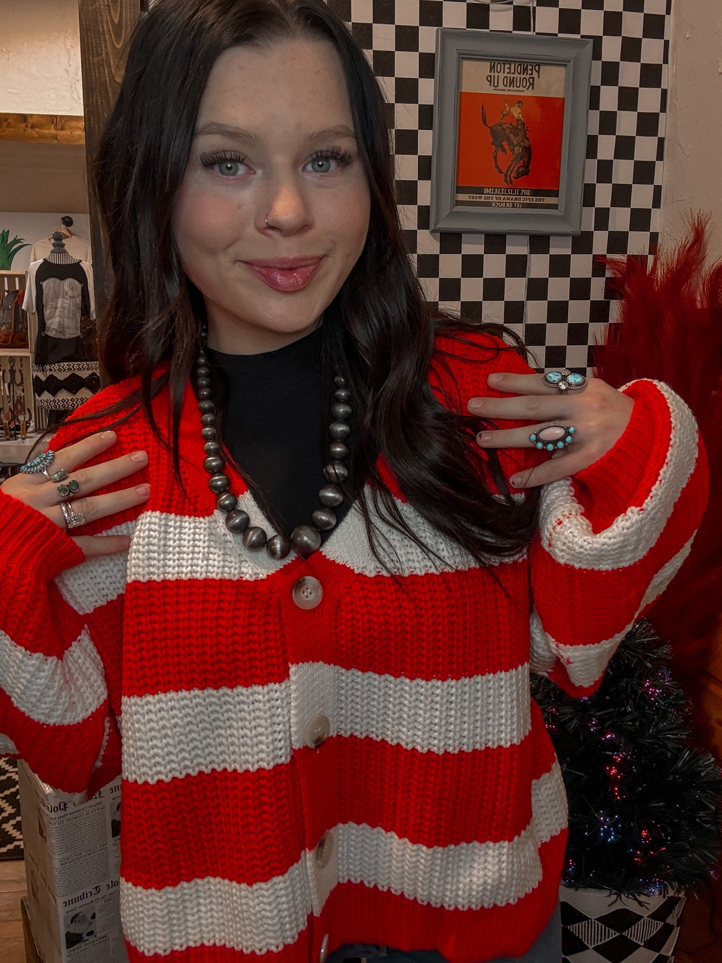 Oversized Red & White Cardigan