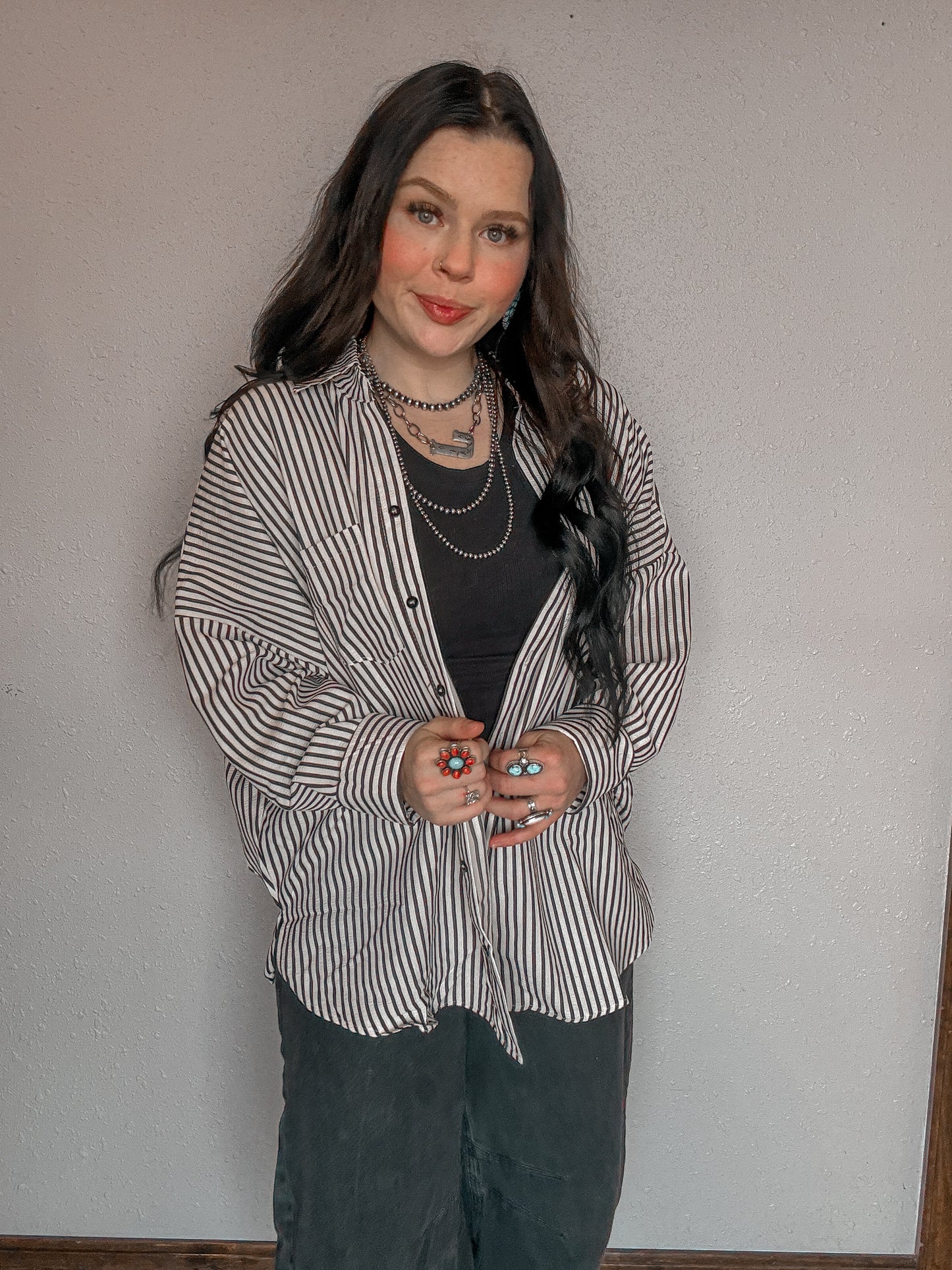 Oversized Striped Button Up