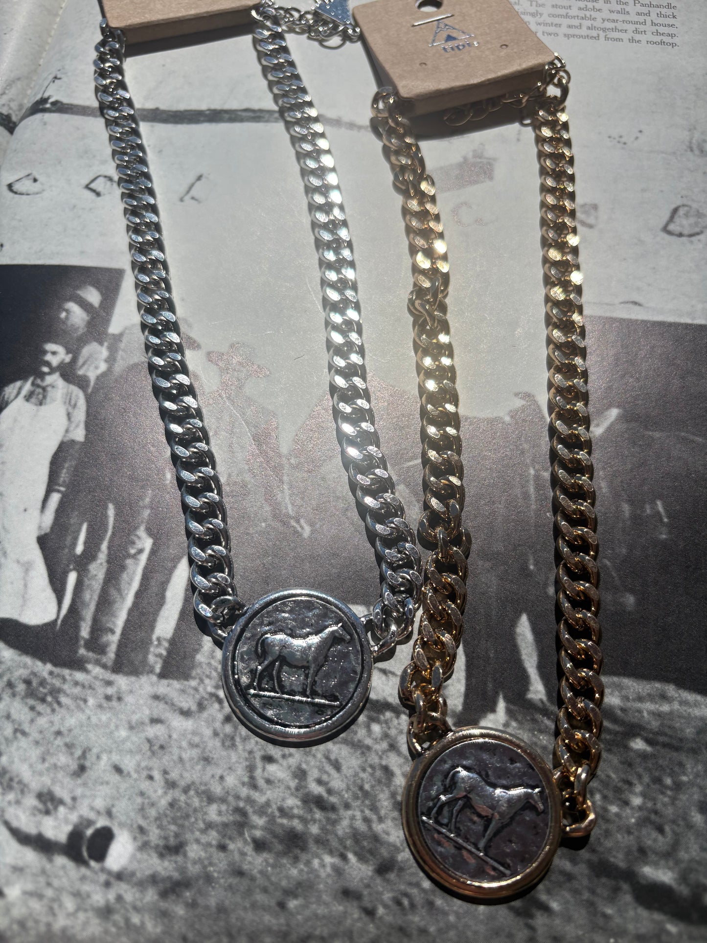 Western Two Tone Horse Coin Chain Necklace