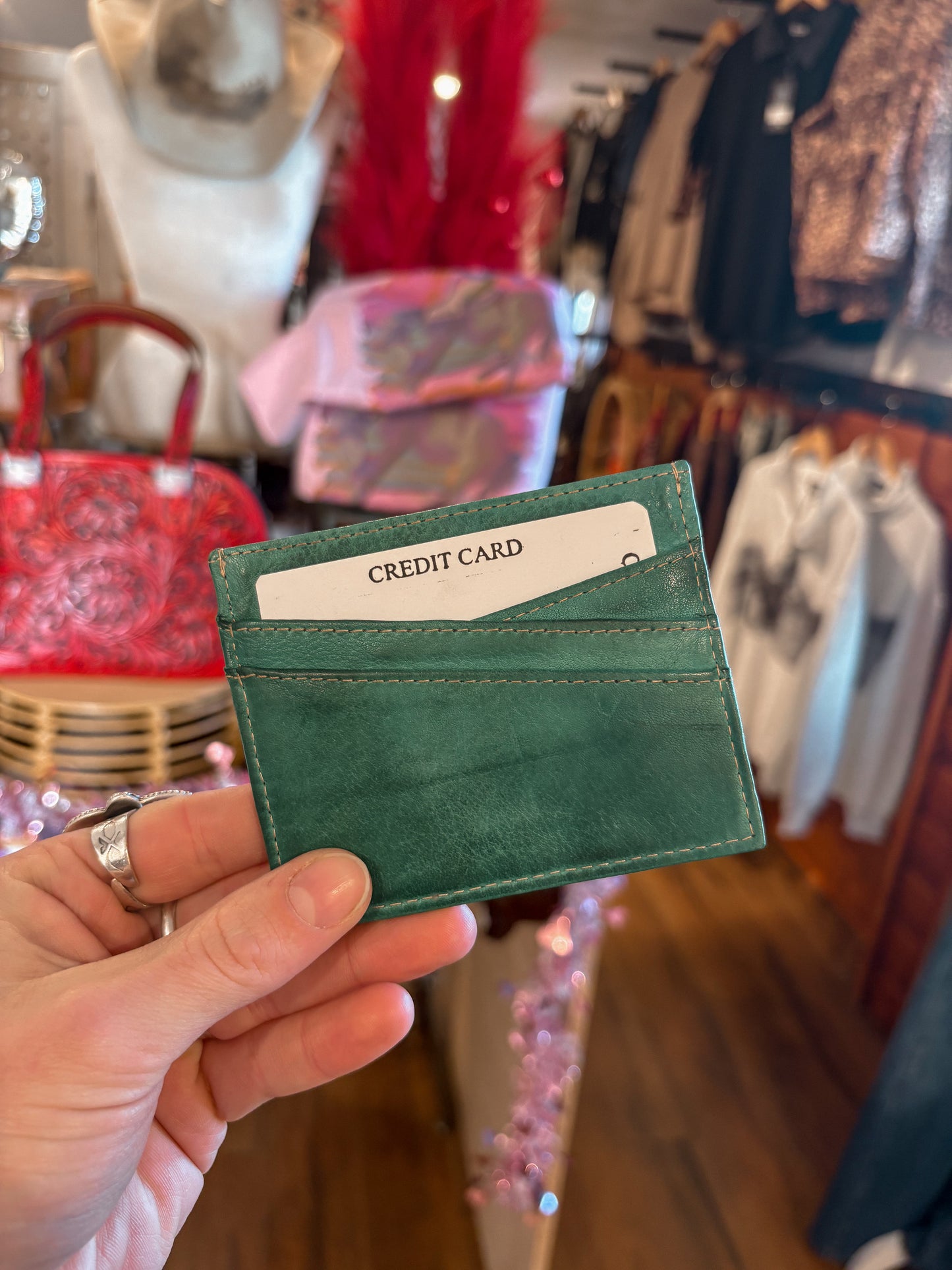 Turquoise Leather Card Holder