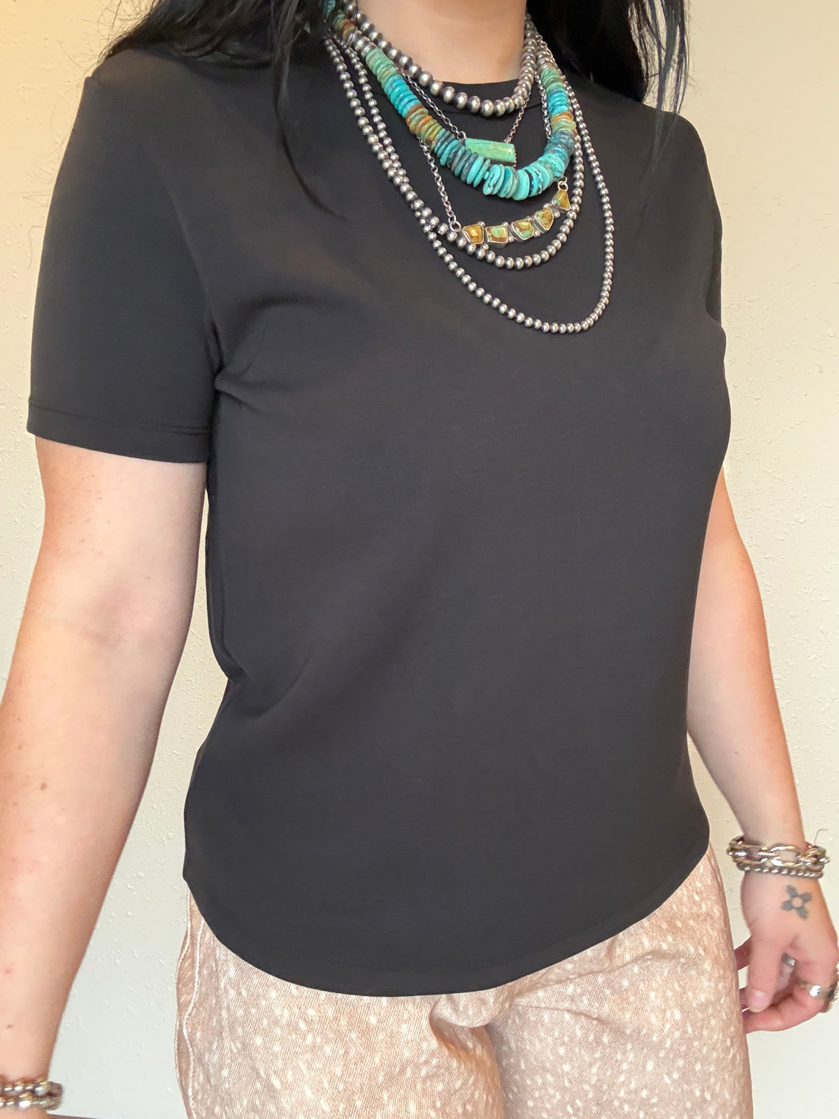 Short Sleeve Round Neck Soft Knit Jersey Top *Lux