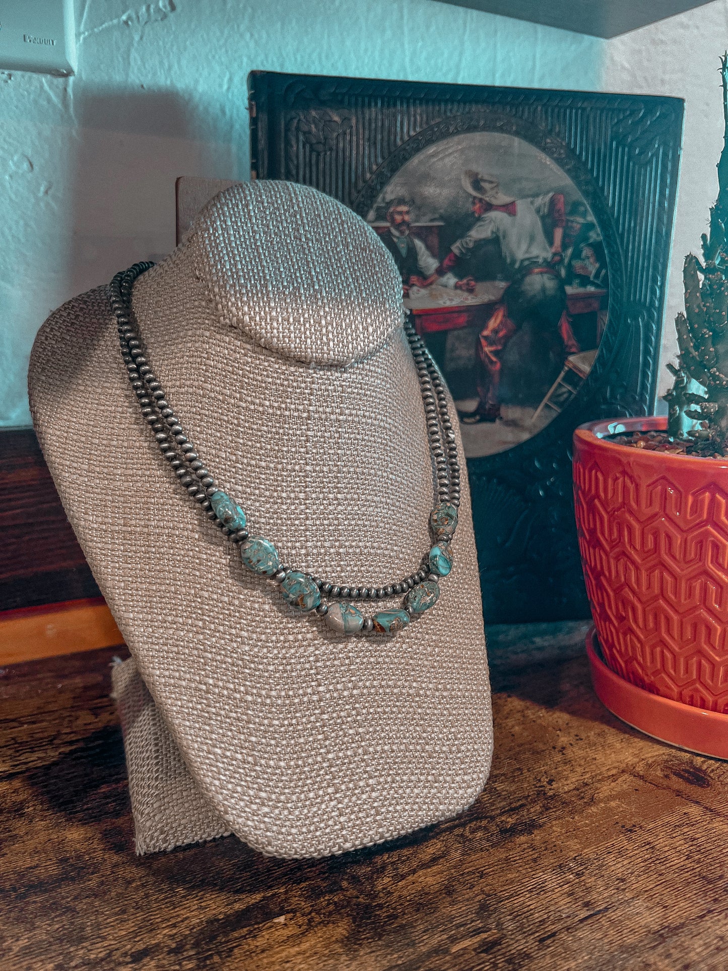 Layered Pearl and Turquoise Stone Necklace