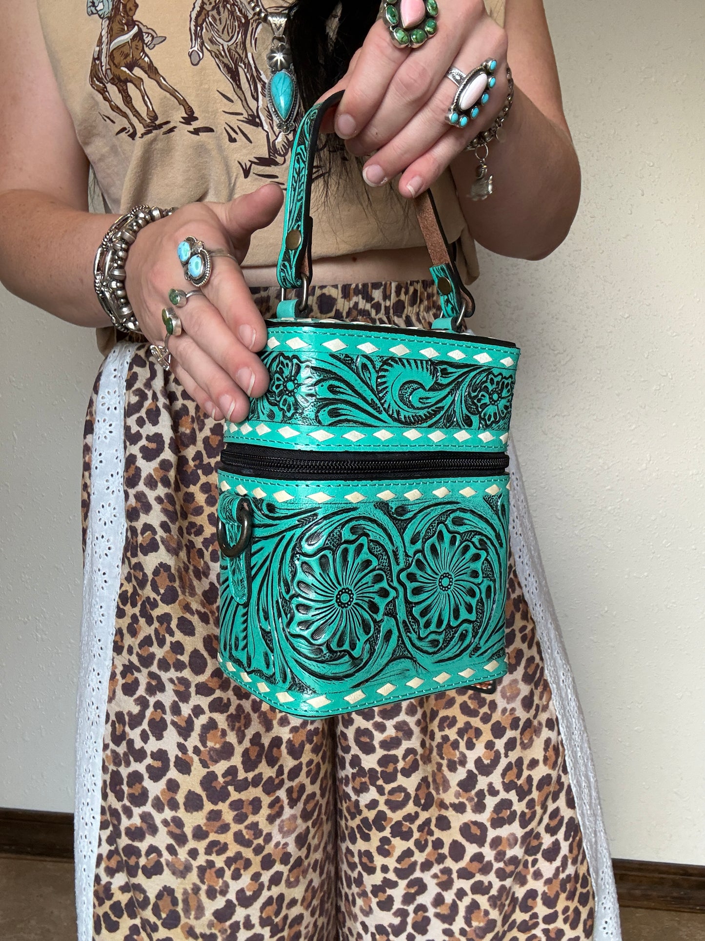 Tooled Leather Box Purse *Teal