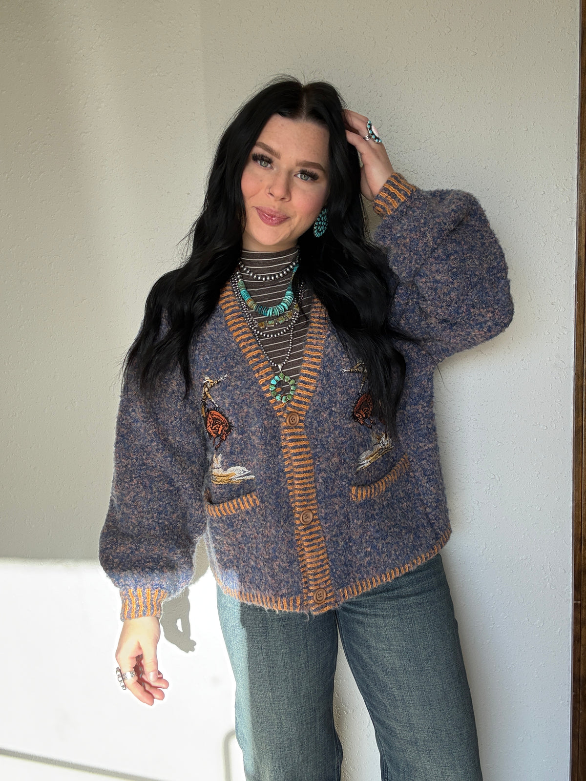 Cowboy Embroidered Fuzzy Knit
