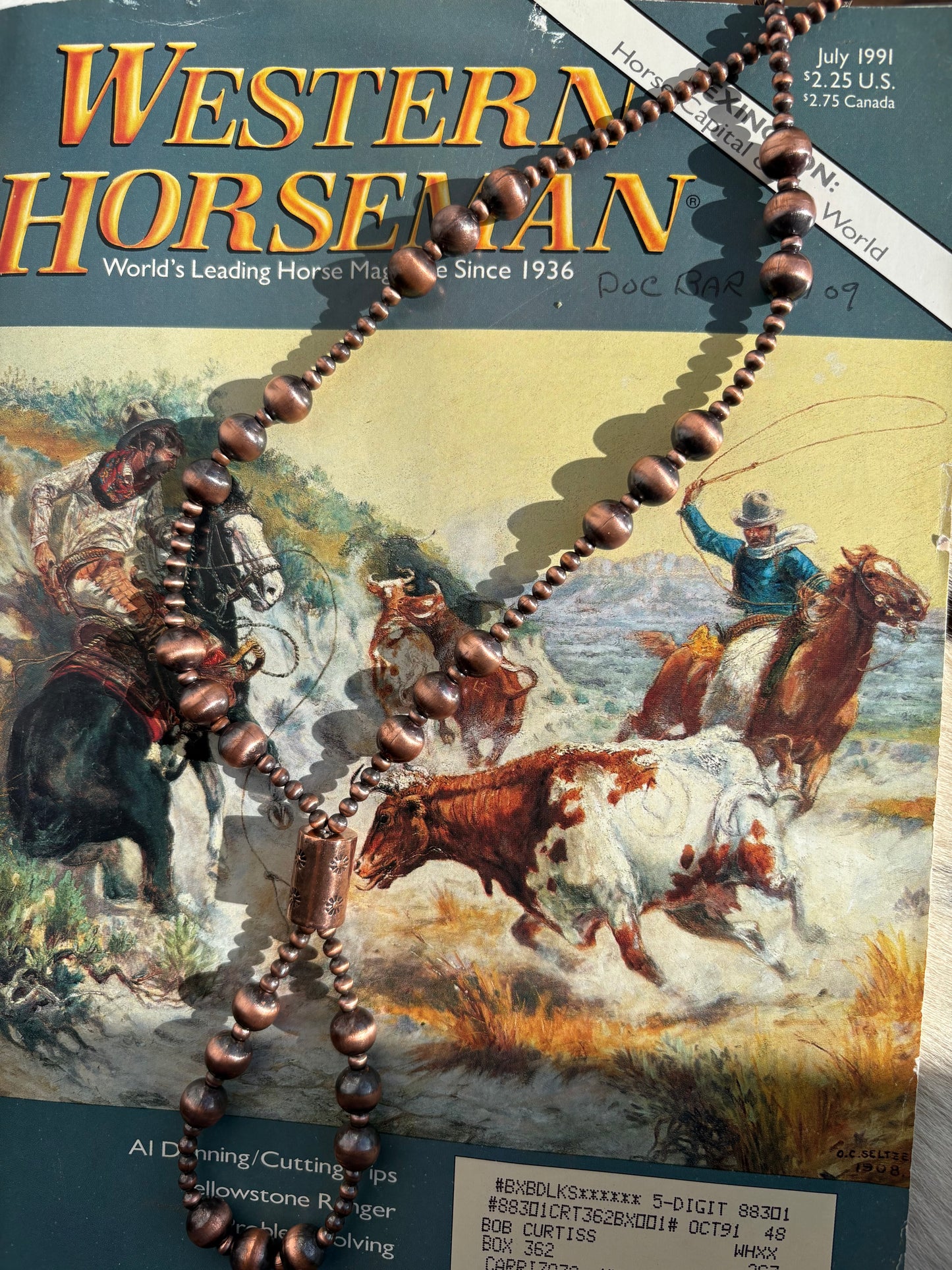 Copper Barrel Bead Lariat Necklace