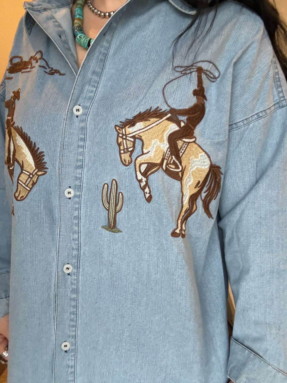 Blu Cowboy Embroidered Denim Top