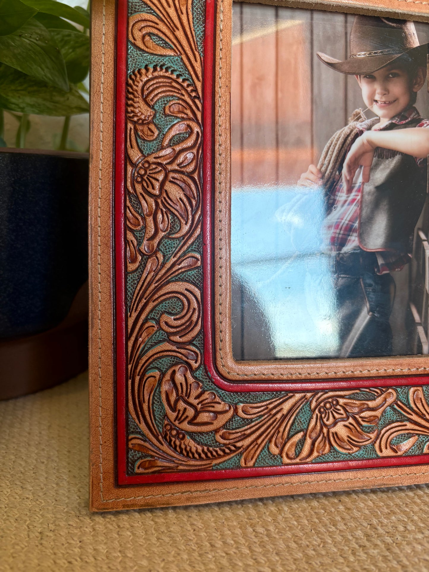 Magnolia Rise Hand-tooled Leather Photo Frame