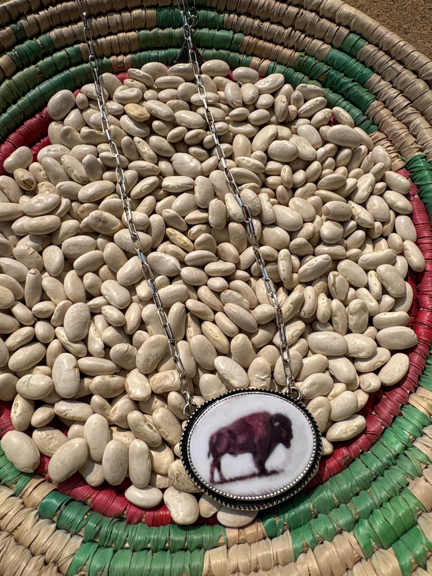 Western Oval Buffalo Print Pendant Necklace