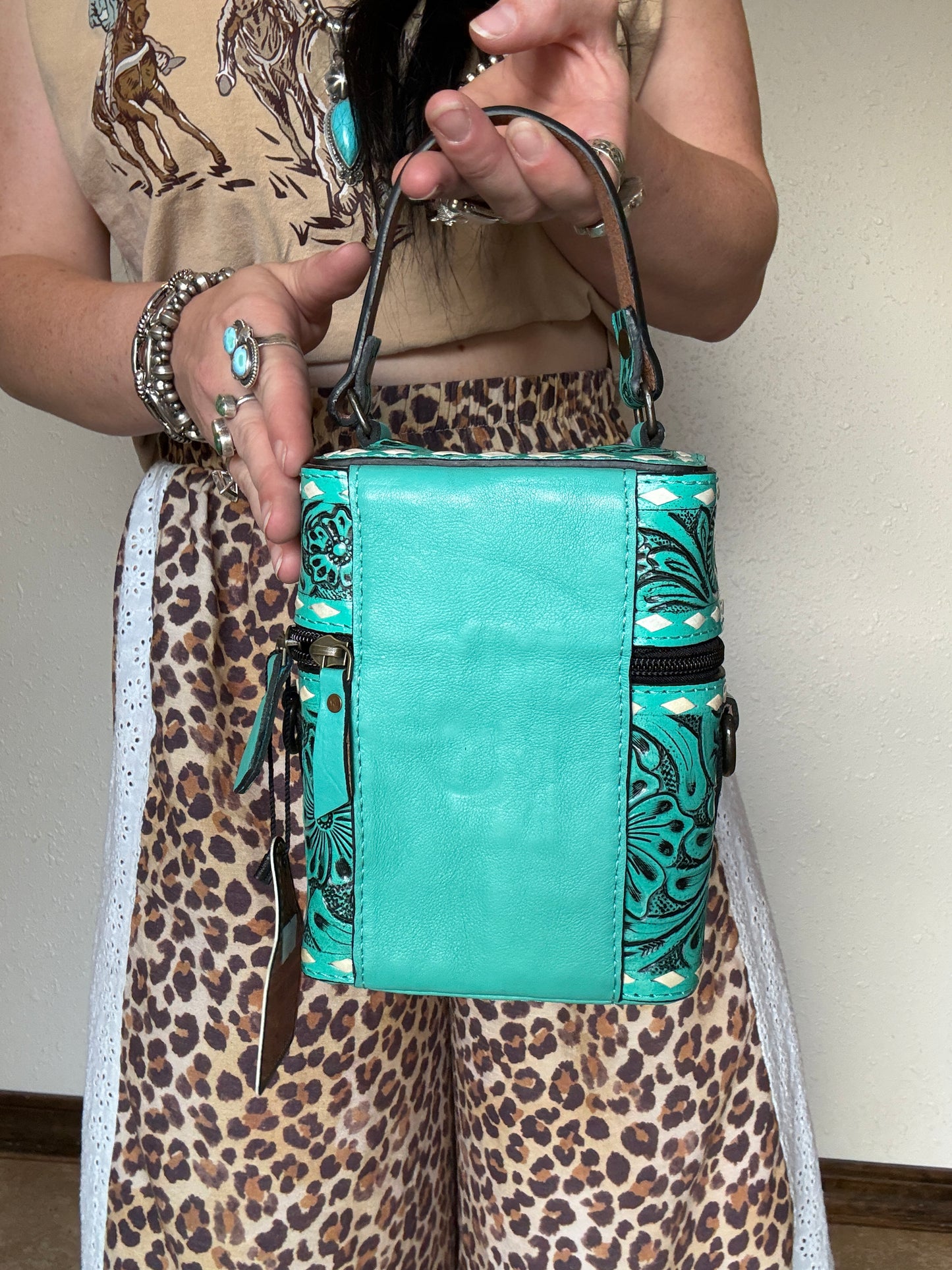 Tooled Leather Box Purse *Teal