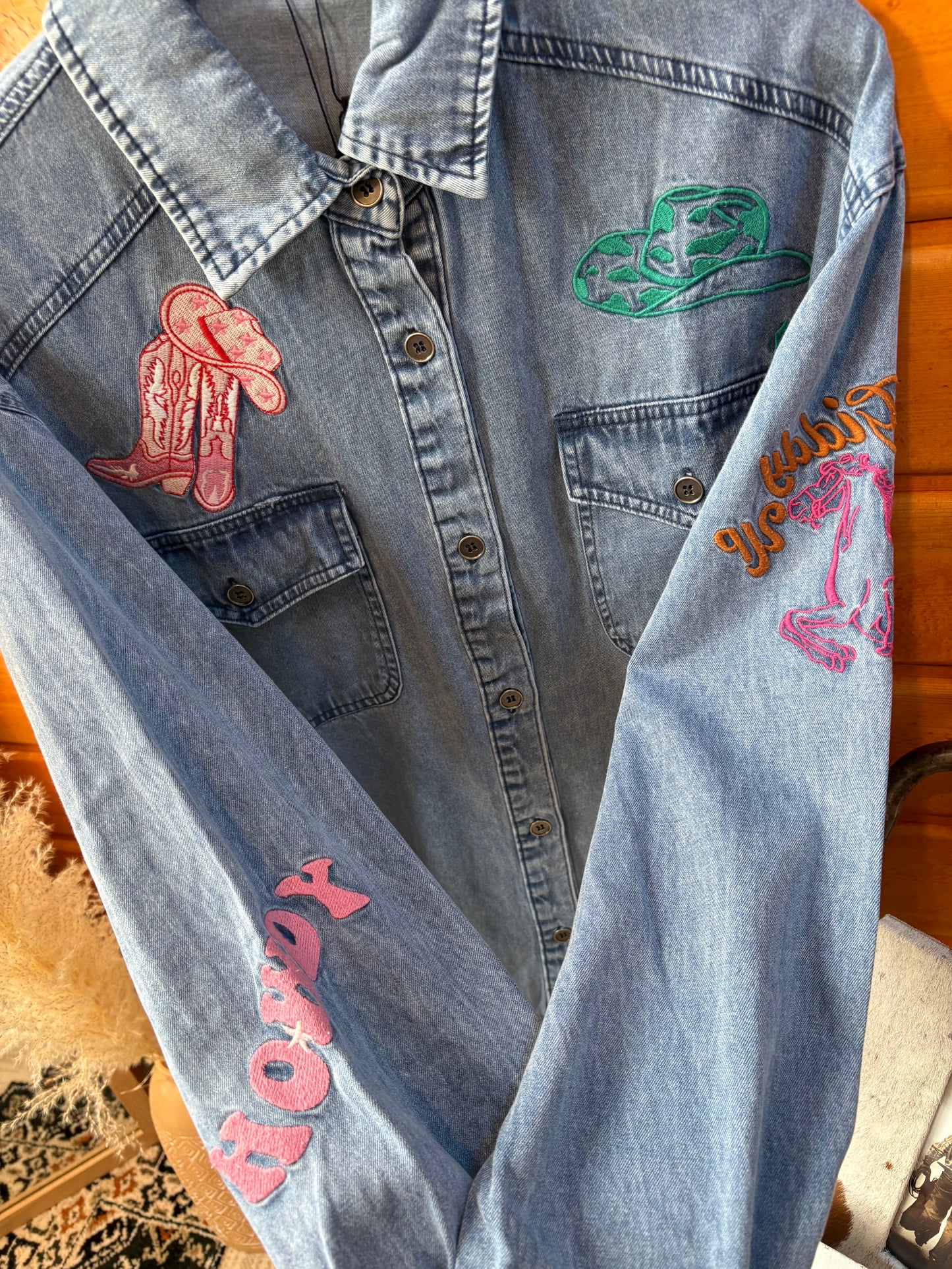 Embroidered Denim Button Up