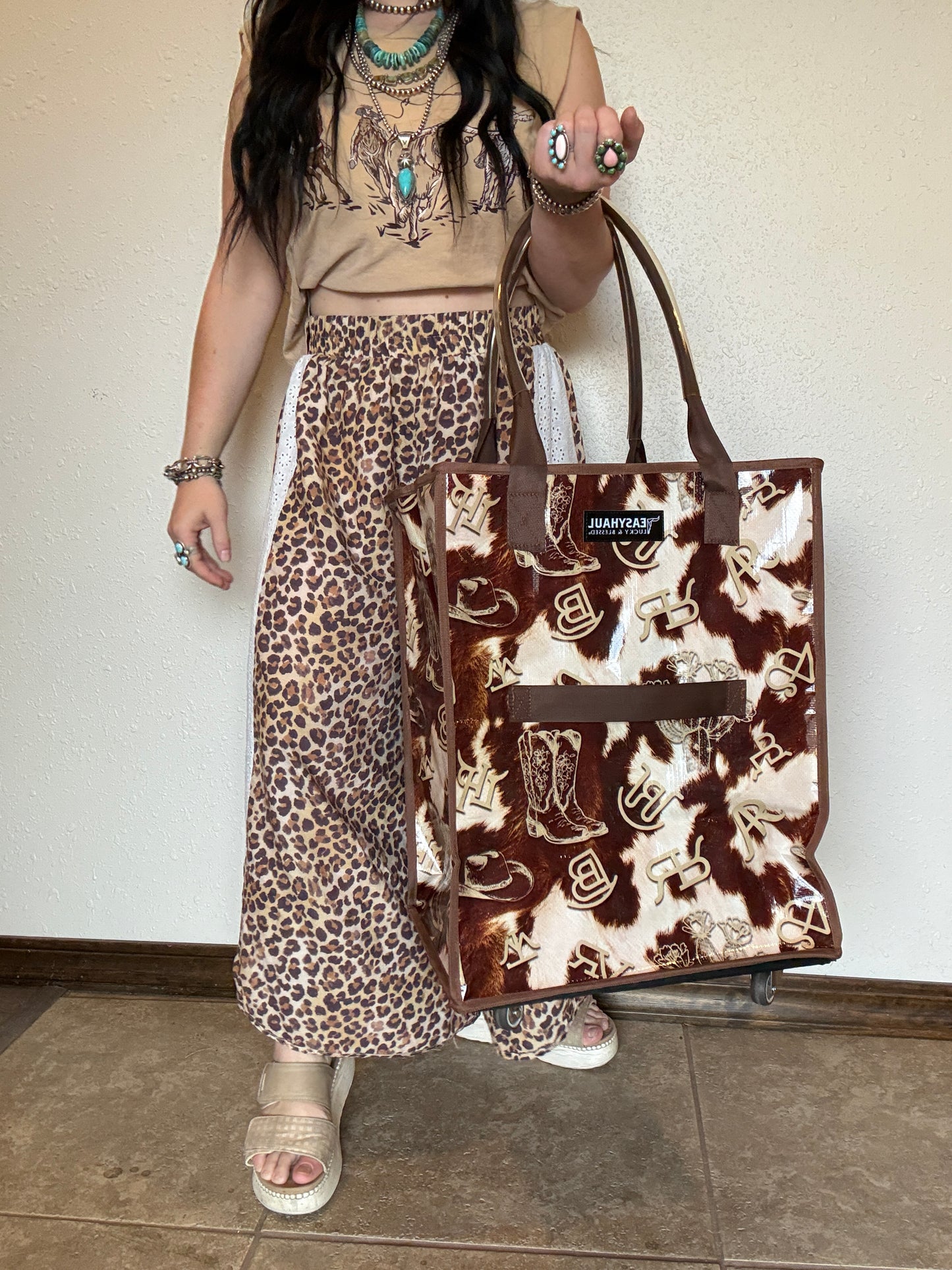Medium Cowhide Print Rolling Bag