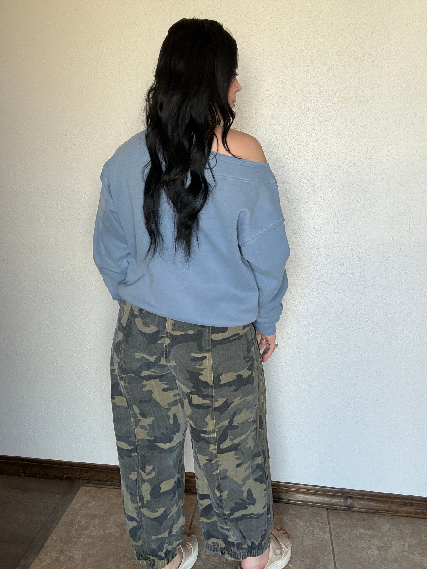 Ocean Blue Off The Shoulder Crewneck
