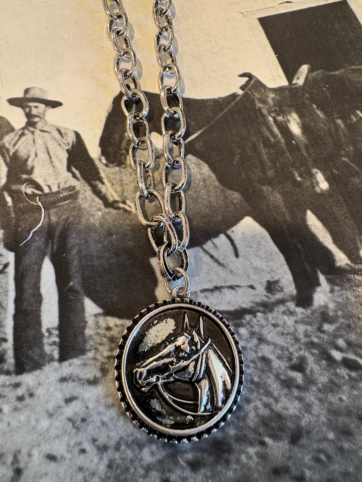 Round Horse Pendant Necklace