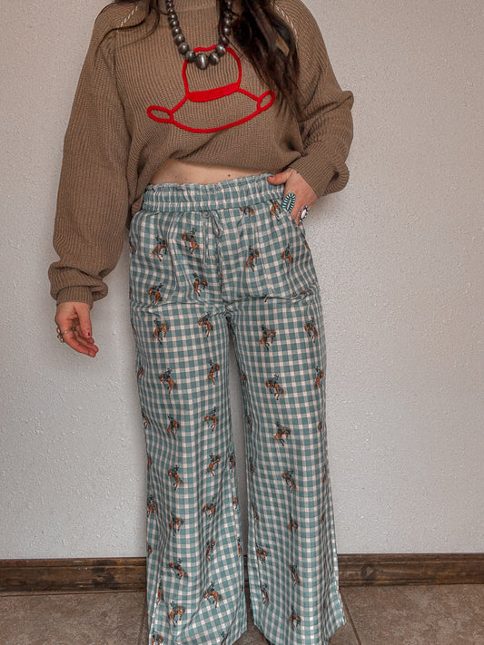 Teal Gingham Pant