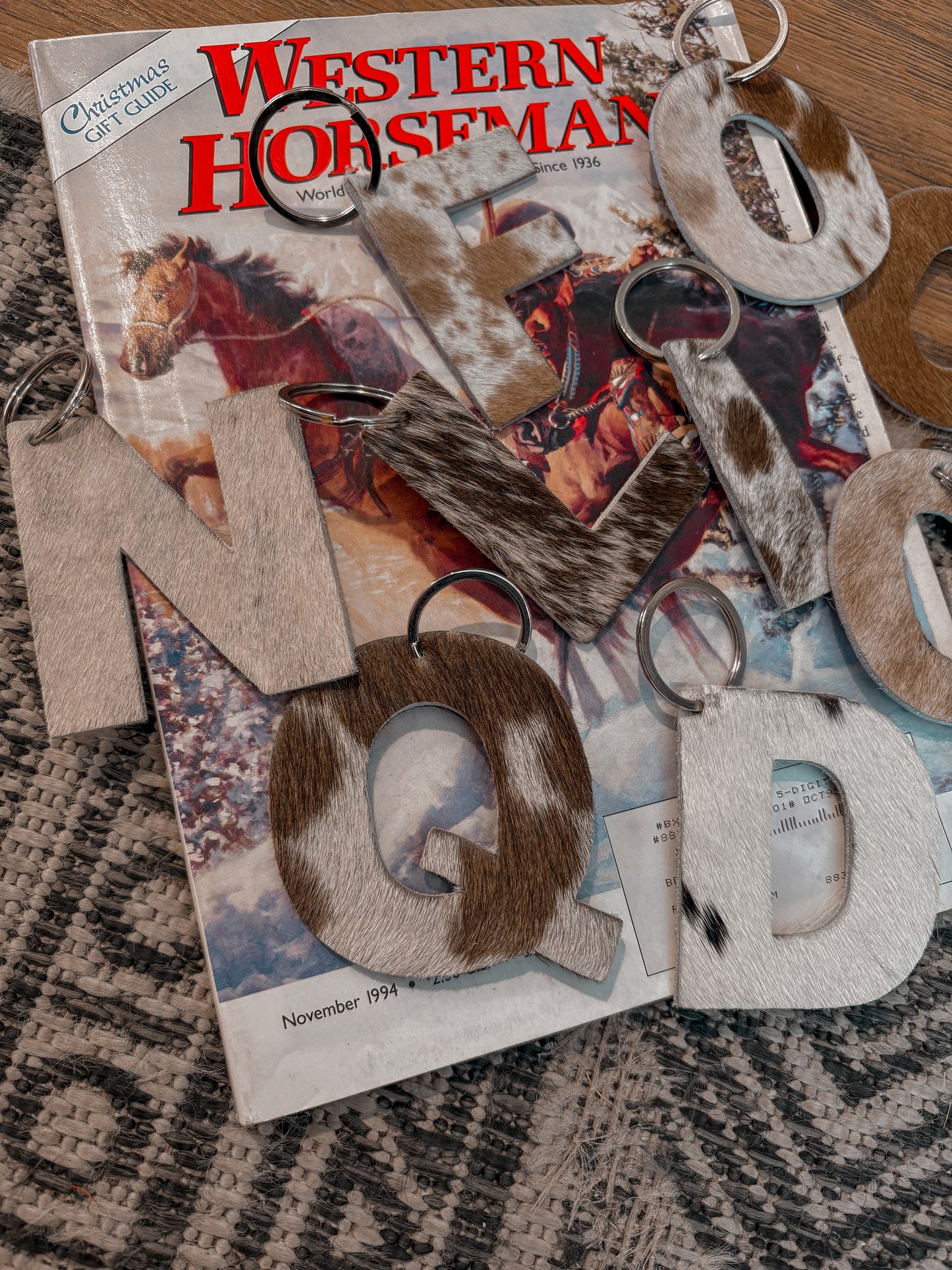 Large Cowhide Initial Keychain