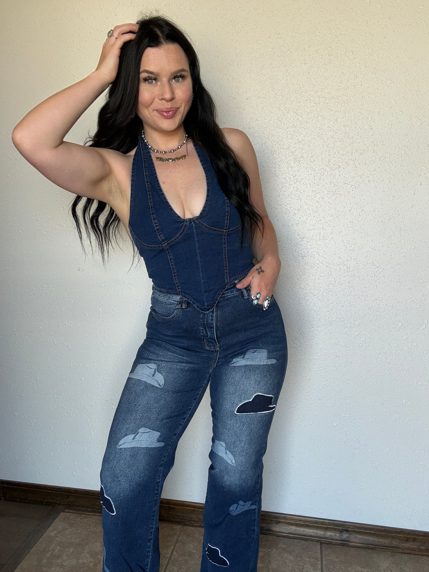 Dark Wash Denim Halter Top