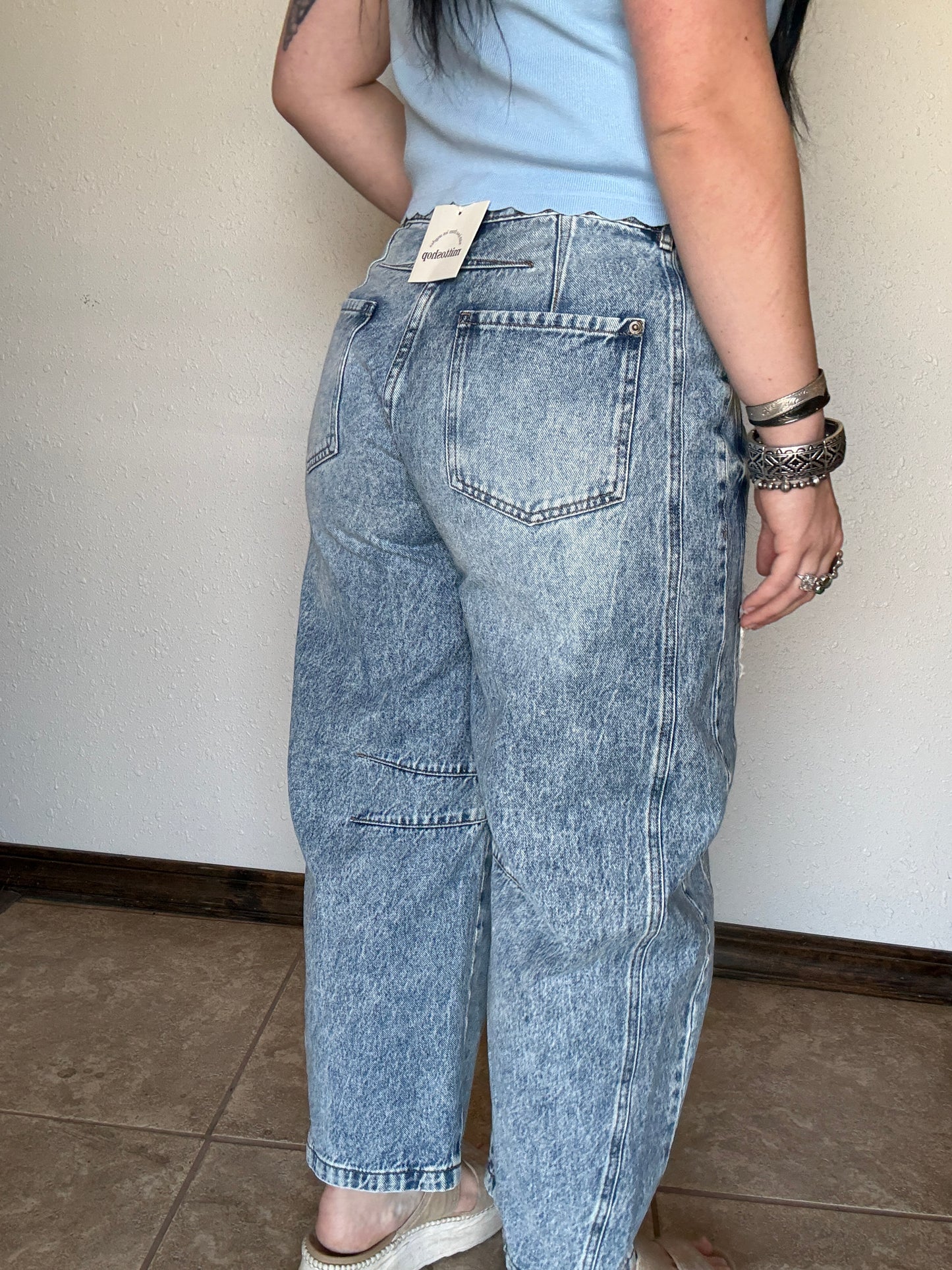 Patch Work Denim Barrel Jeans