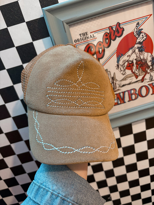 Leather Boot Stitch Cap *TAN