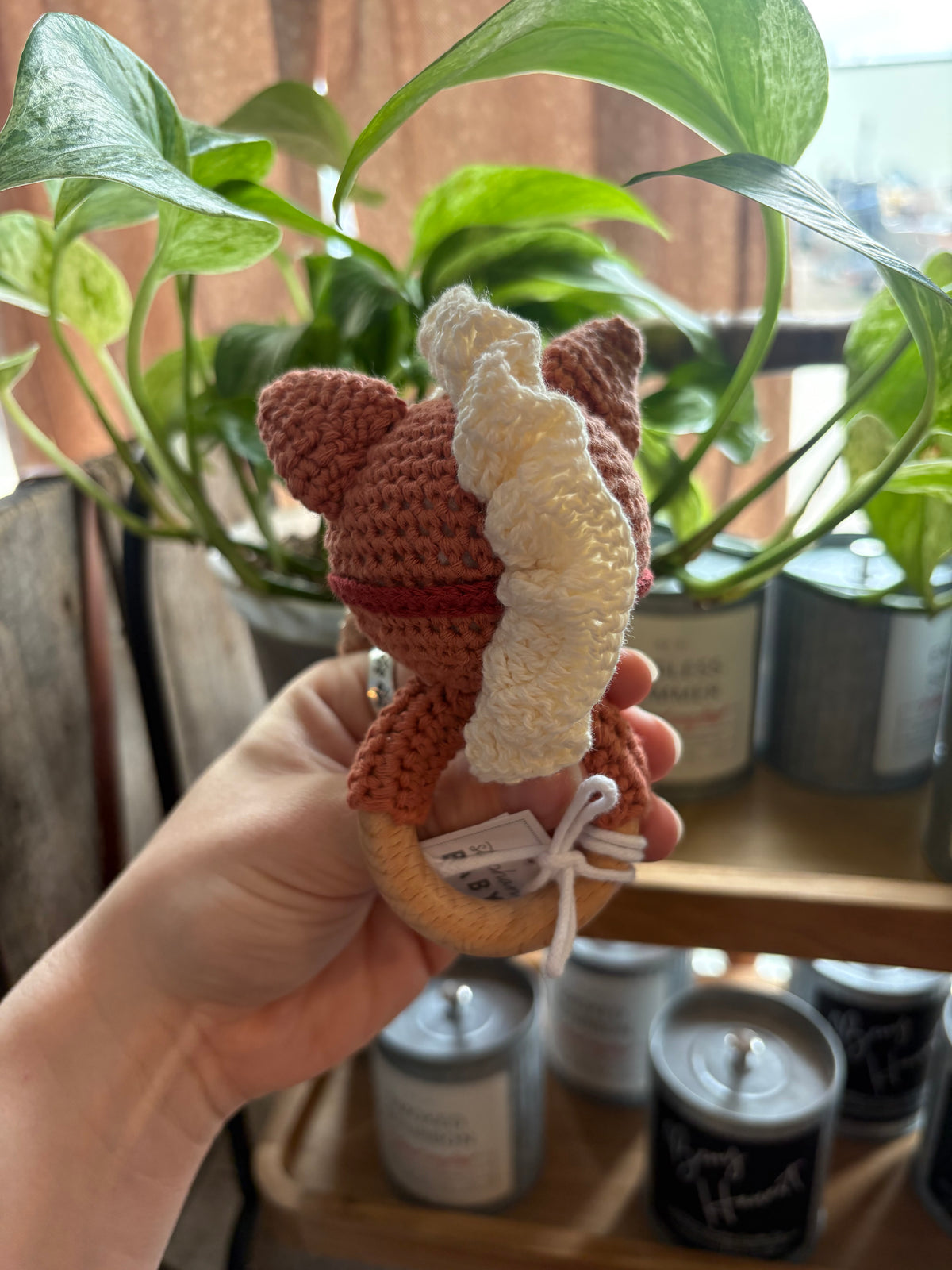 Horse Knit Plush Rattle + Wood Ring