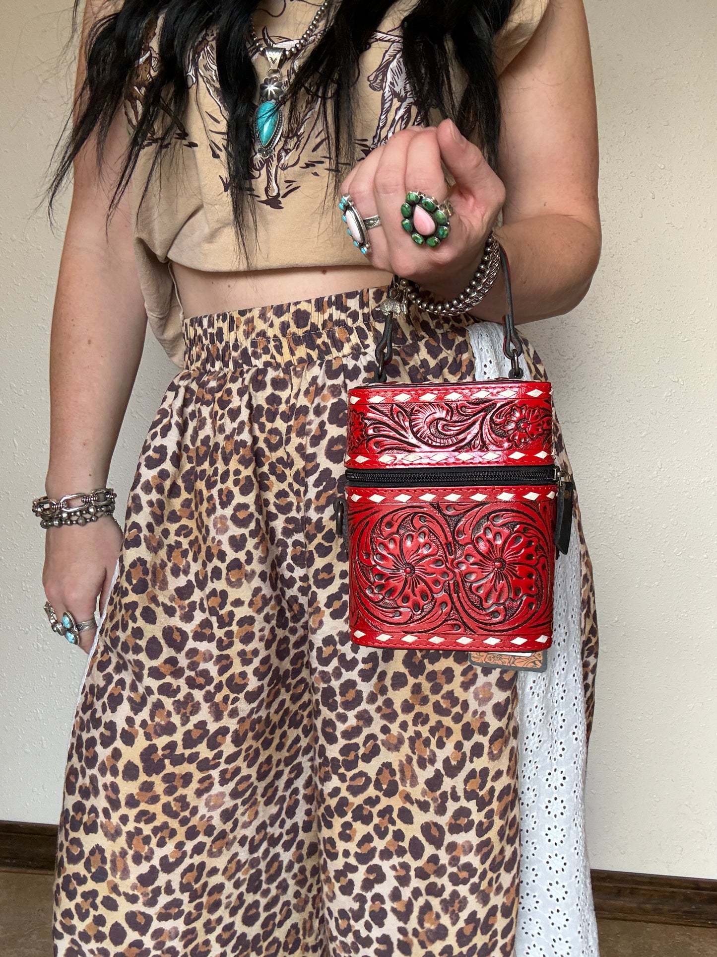 Tooled Leather Box Purse *Red