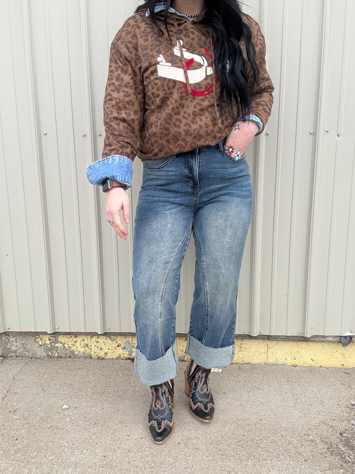 Vintage Wash Mid Rise Straight Leg Denim