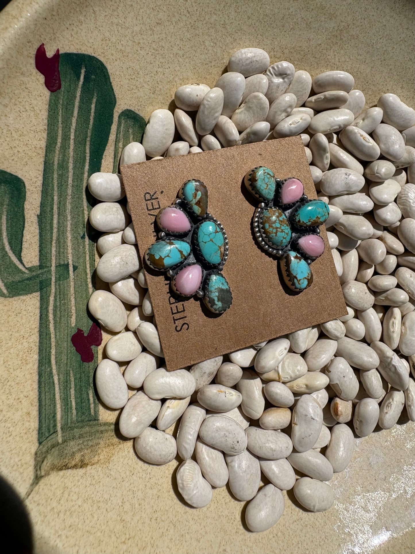 Large Mine 8 & Pink Conch Half Cluster Earrings