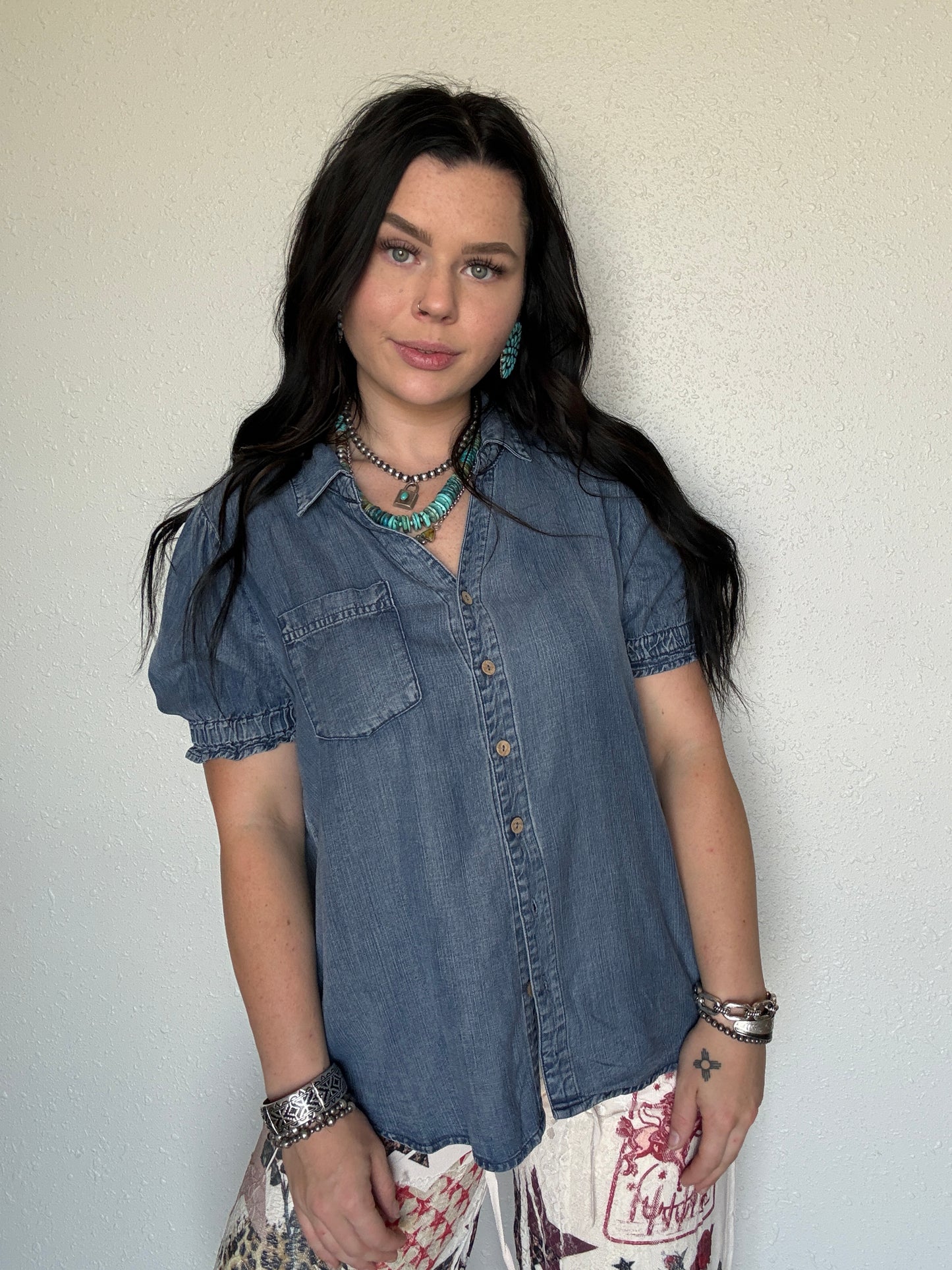 The Lucky Ruffled Denim Top