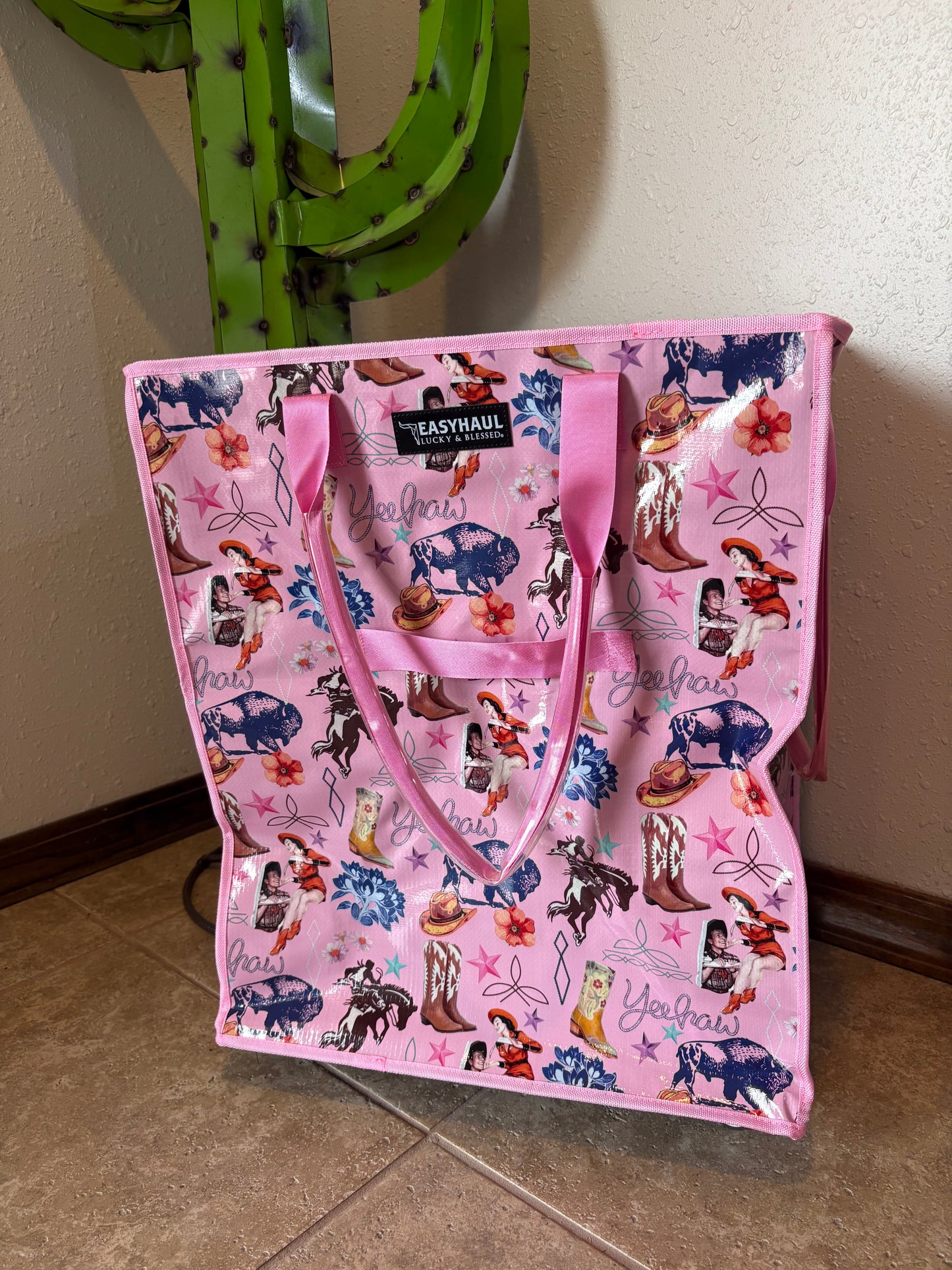Large Pink Western Collage Rolling Bag