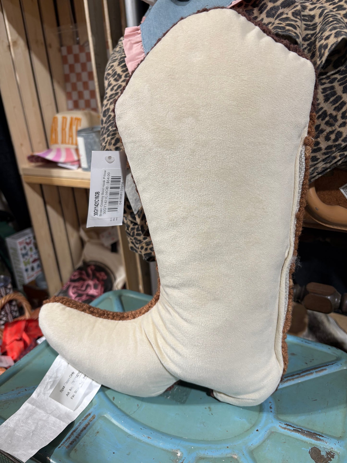Brown Cowboy Boot Hook Pillow