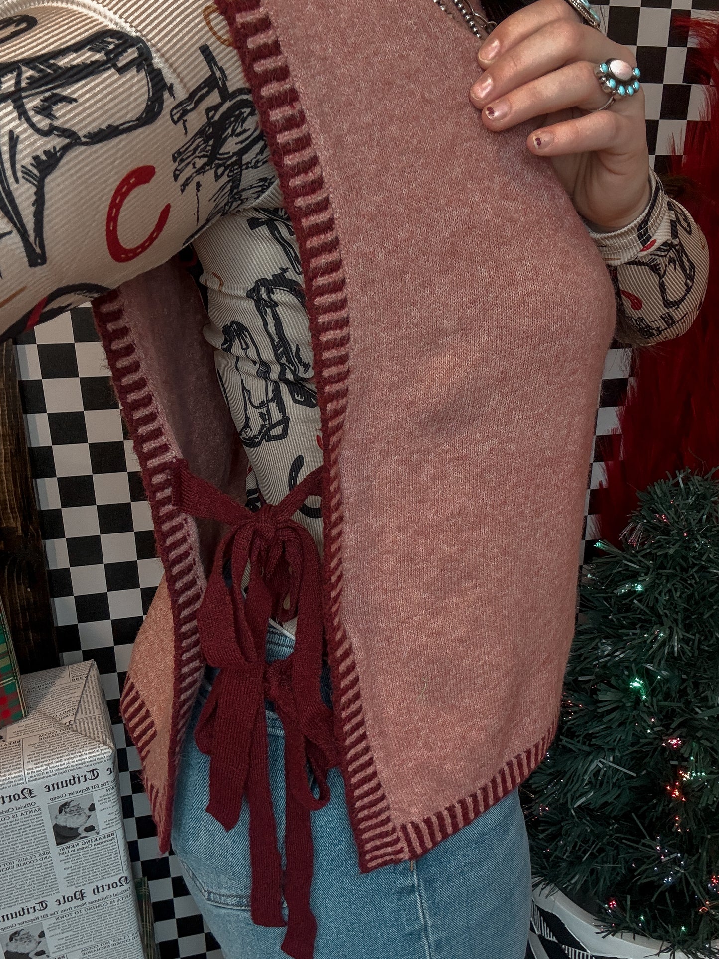 Red Side Tie Sleeveless Sweater