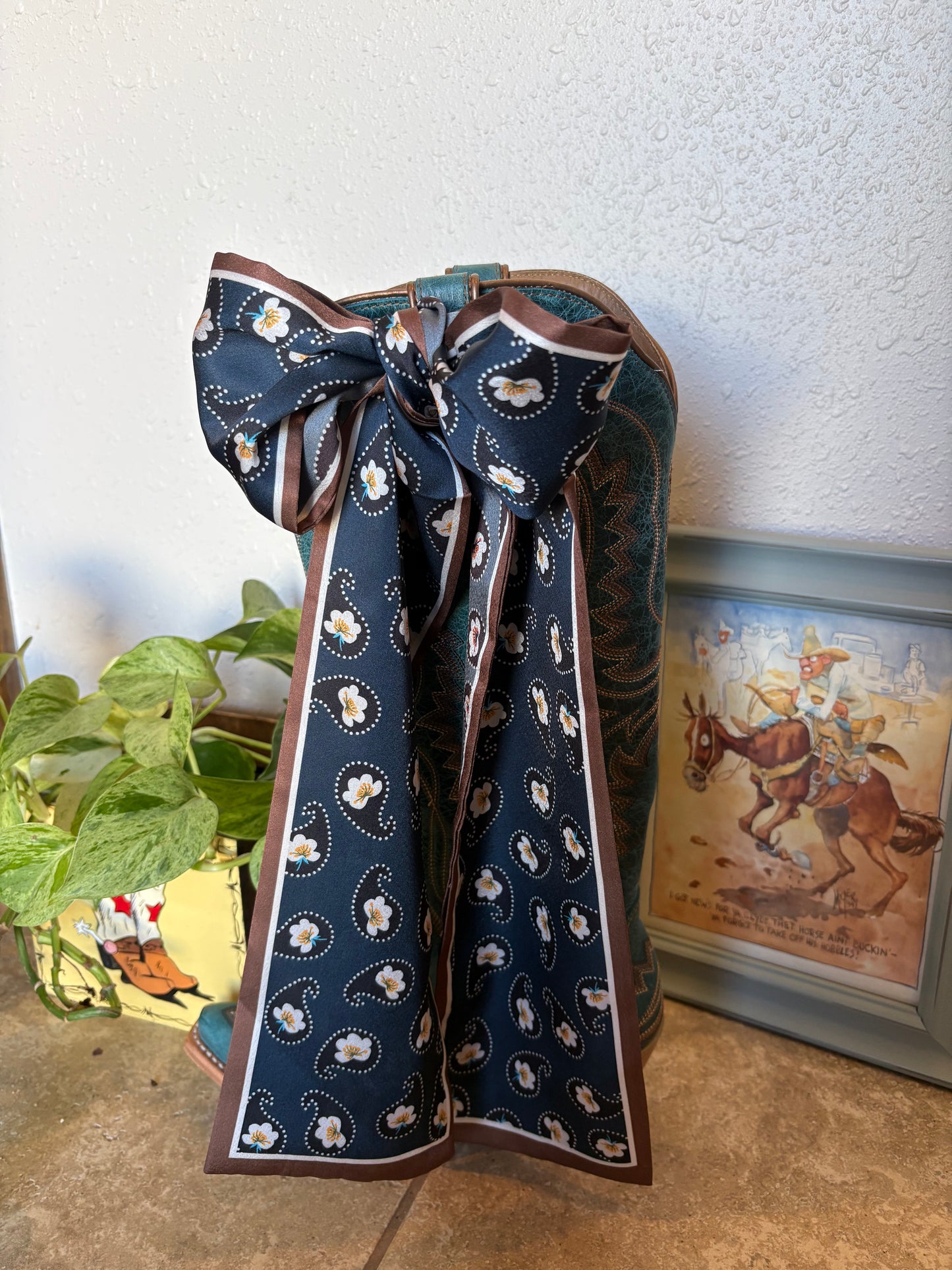 Blue Floral Paisley Twilly