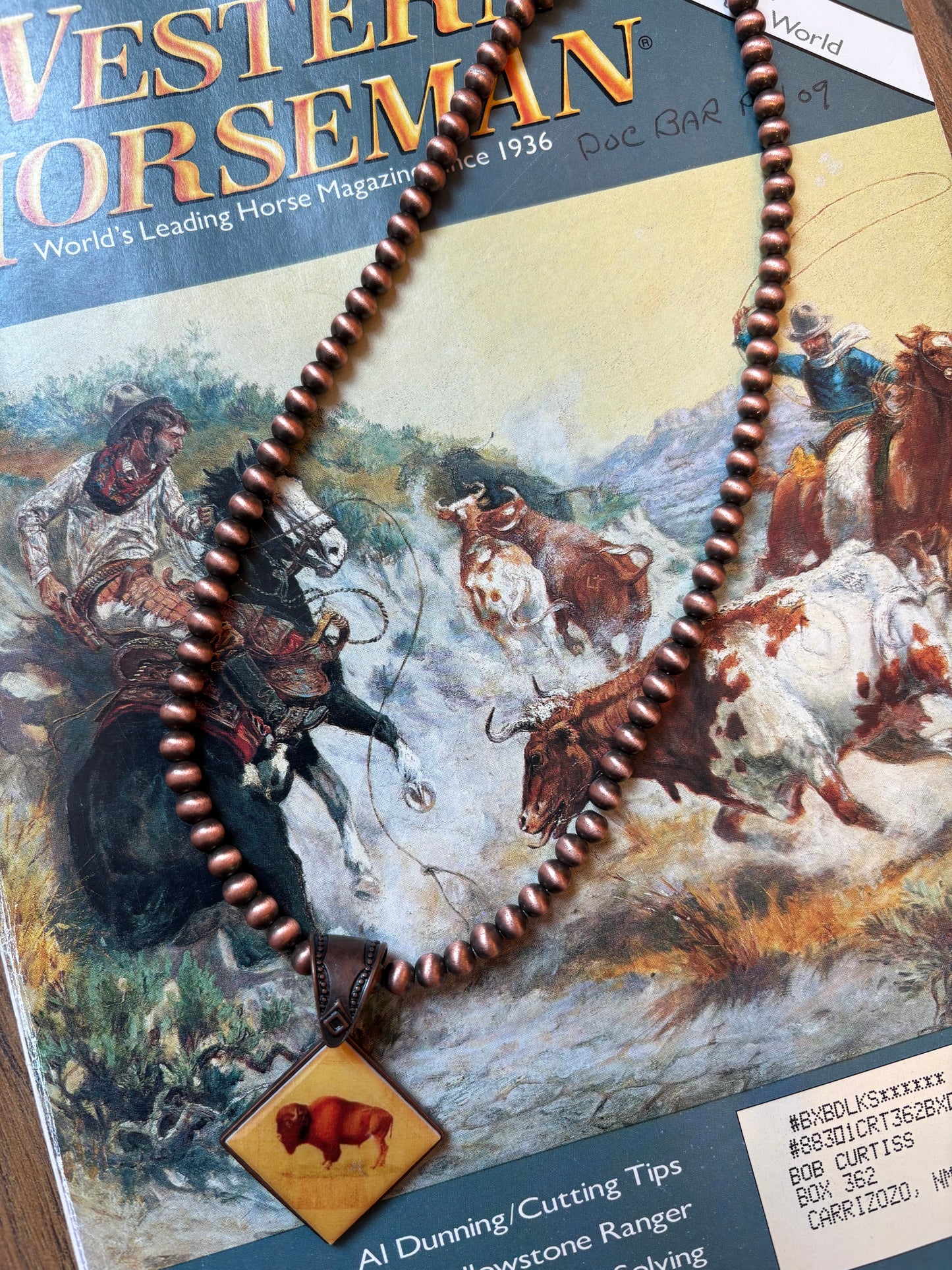 Buffalo Pendant & Pearls *Copper